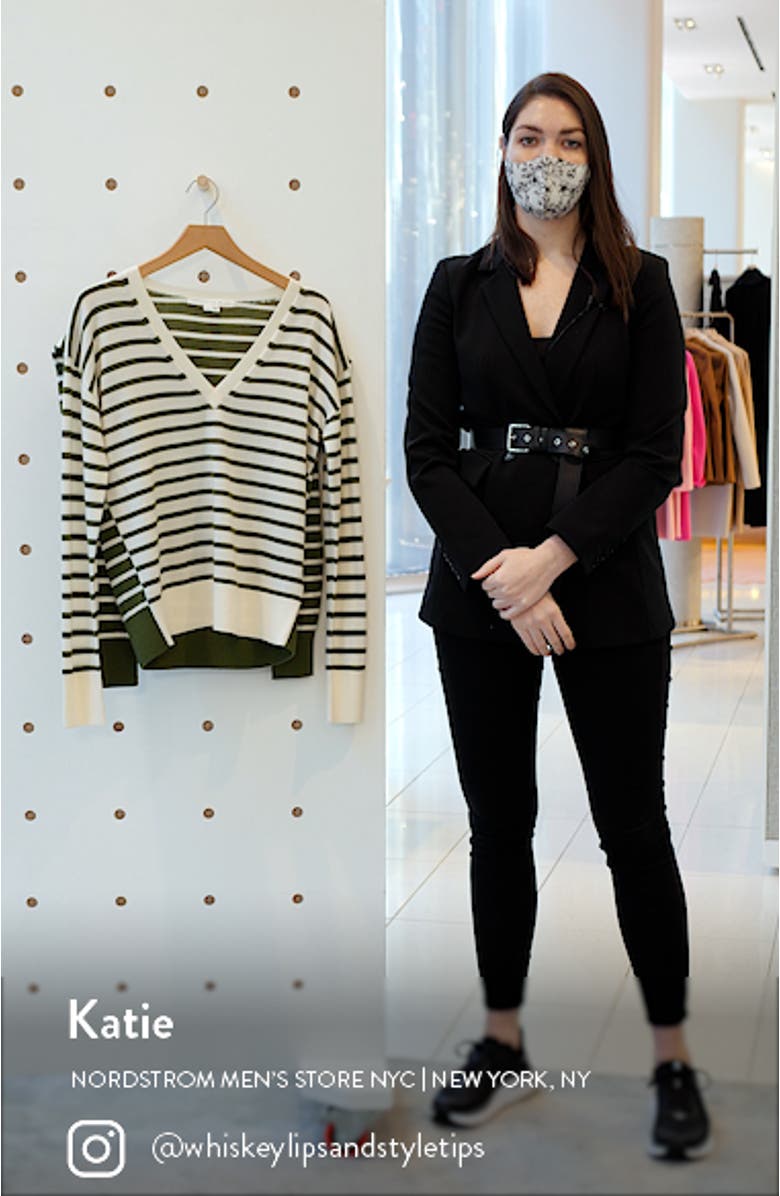 Leni Stripe Tie Neck Merino Wool Sweater, sales video thumbnail