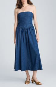 Kenneth Cole Bustier Strapless Denim Maxi Dress