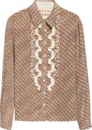 Marni Ruffle Appliqué Silk Crêpe de Chine Button-Up Shirt