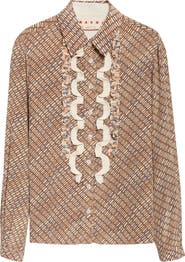 Marni Ruffle Appliqué Silk Crêpe de Chine Button-Up Shirt