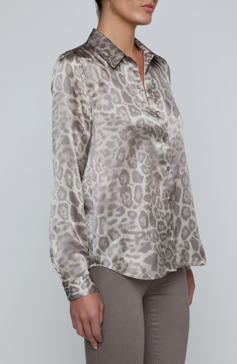 L'AGENCE Tyler Leopard Print Silk Button-Up Shirt, Alternate, color, Grey Multi Patch Leopard