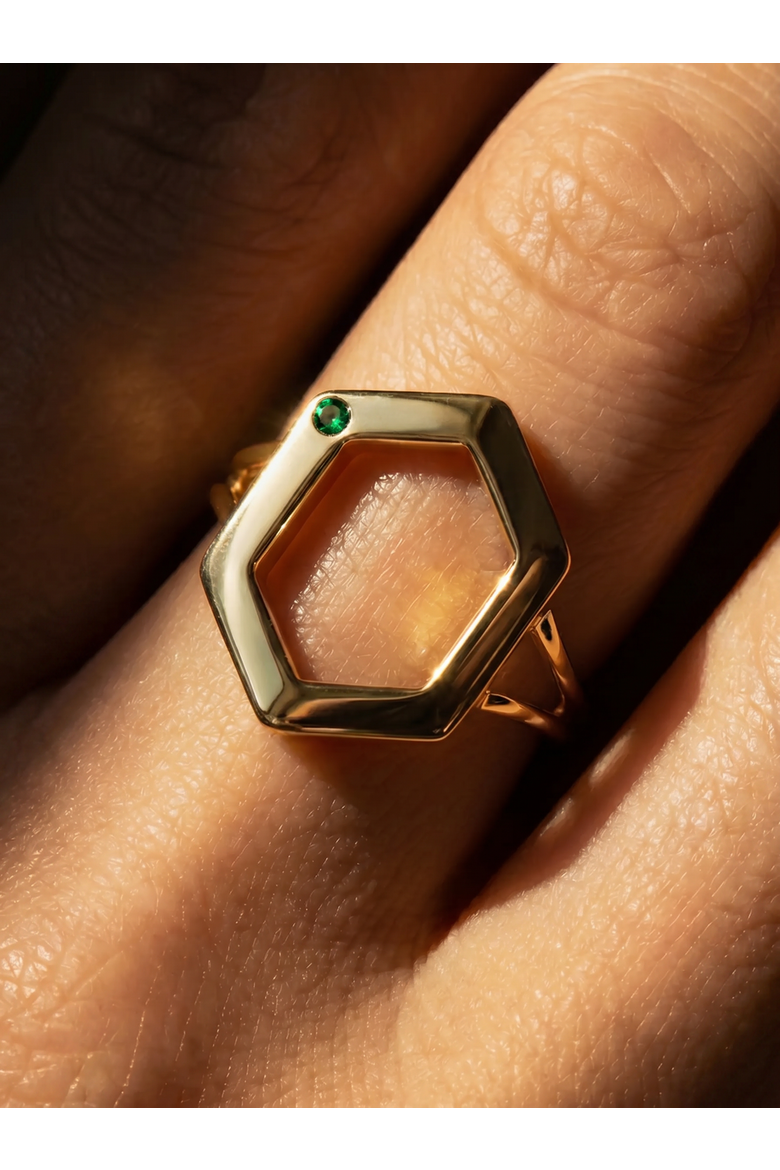 The Danielle Ring, Alternate, color, Gold/Emerald CZ