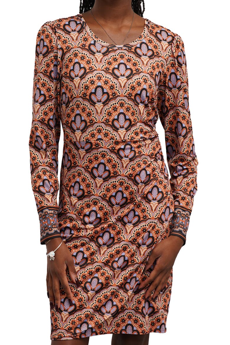 Printed A-Line Long Sleeve Dress, Alternate, color, NAYA