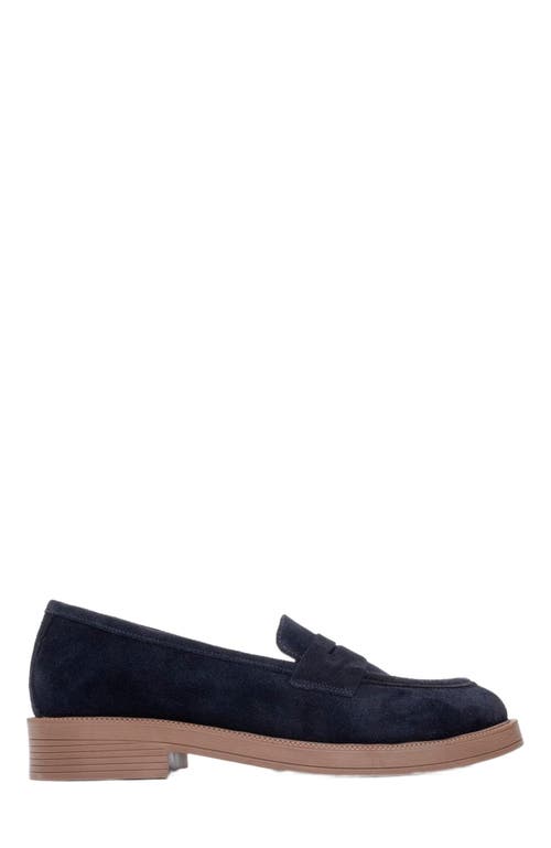 Forever & Always Shoes Bree Platform Penny Leather Loafer in Navy Suede Leather at Nordstrom, Size 9