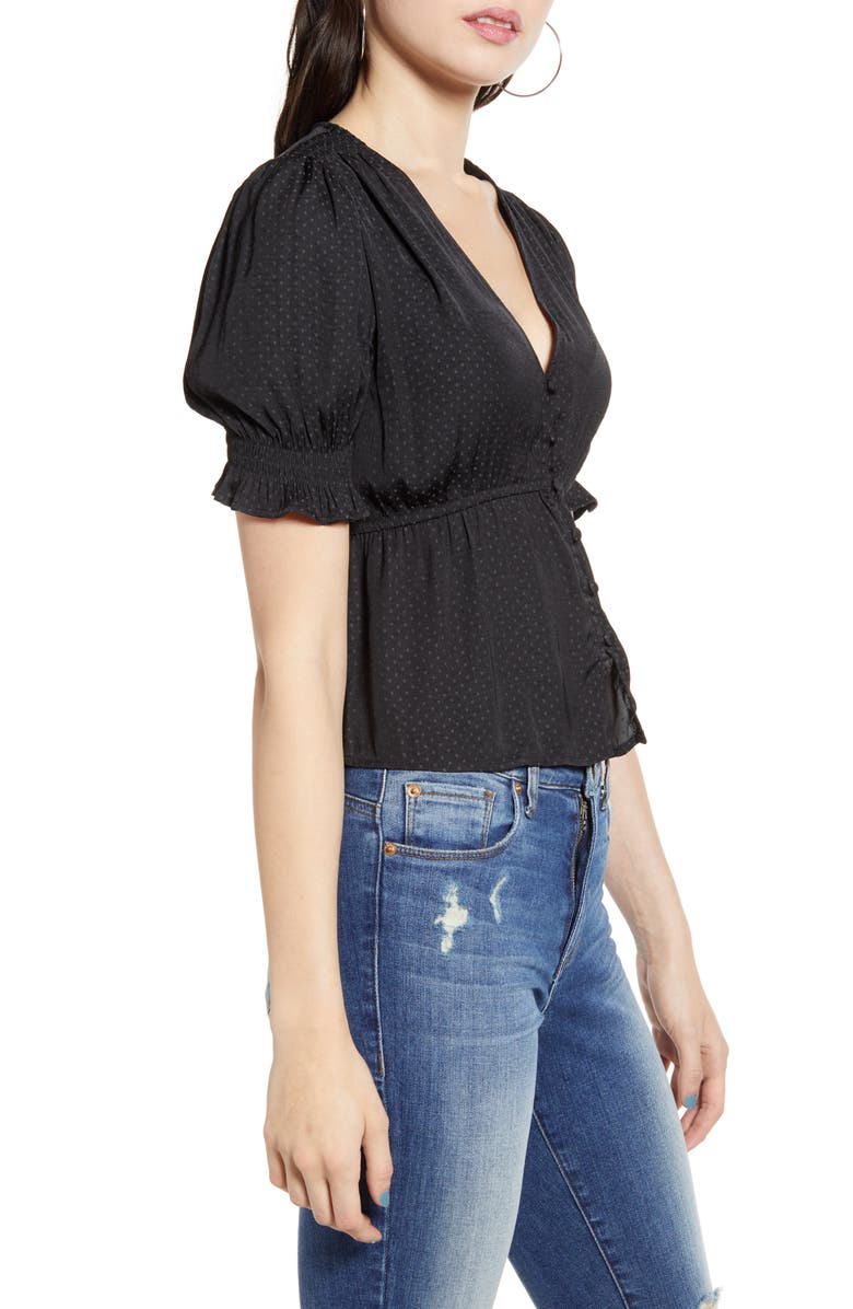 Ten Sixty Sherman Shirred Sleeve Jacquard Dot Top, Alternate, color,