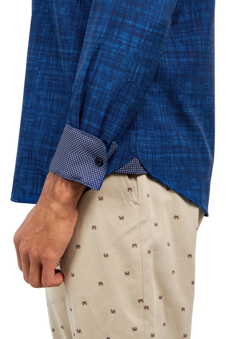 Slim Fit Four-Way Stretch Performance Chambray Button-Up Shirt, Alternate, color, NAVY CHAMBRAY
