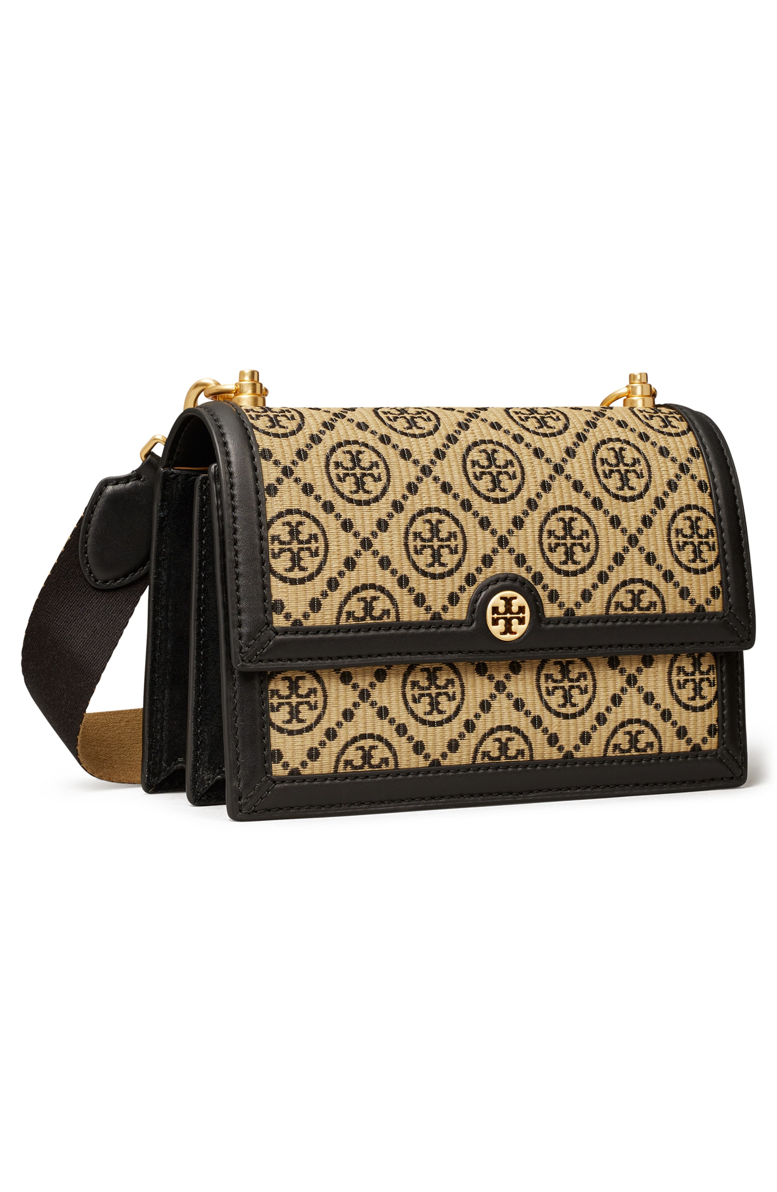 Tory Burch Small T Monogram Raffia Shoulder Bag, Alternate, color, 