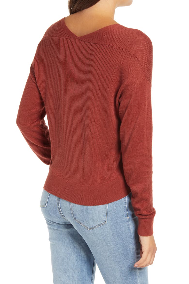 Lightweight V-Neck Dolman Sleeve Crop Pullover, Alternate, color, BROWN HENNA