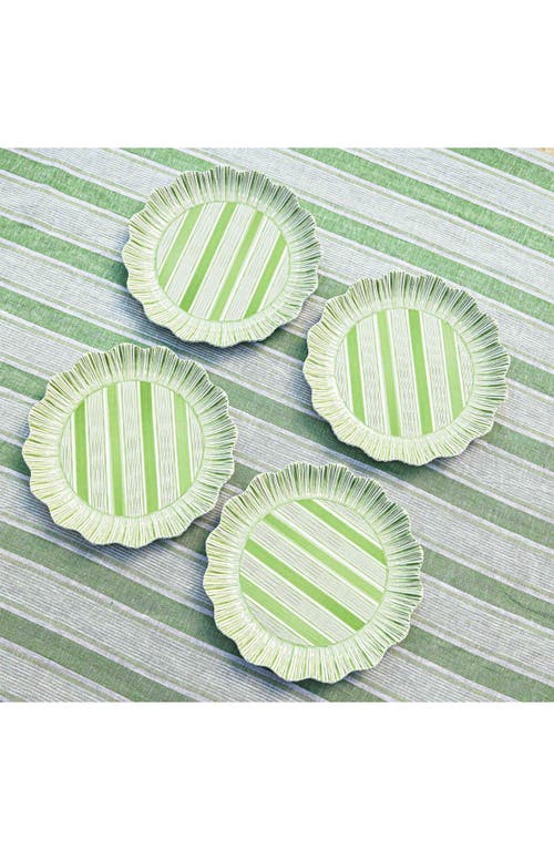 Juliska Cabana Stripe Melamine Dinner Plates, Set Of 4 In Seagrass