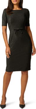 Adrianna Papell Stretch Shimmer Knit Bow Waist Sheath Dress