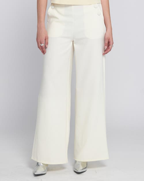 Elle Collection Wide Leg Trouser With Self Covered Buttons Wide-leg Pants In White