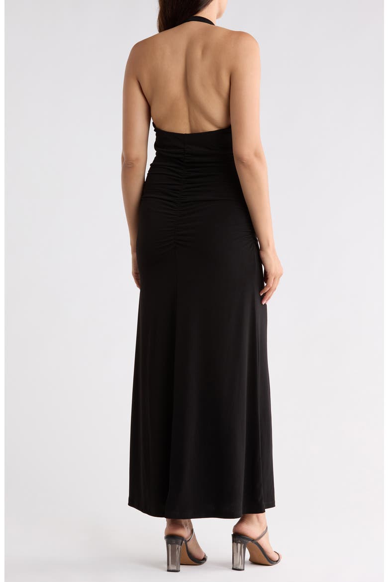 Ruched Back Halter Maxi Dress, Alternate, color, BLACK