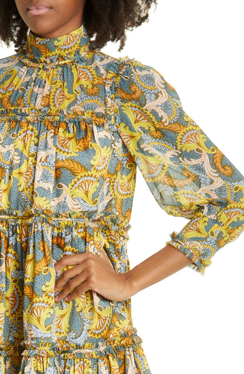 Cinq à Sept Brady Paisley Ruffle Tiered Babydoll Dress, Alternate, color, Eucalyptus Multi