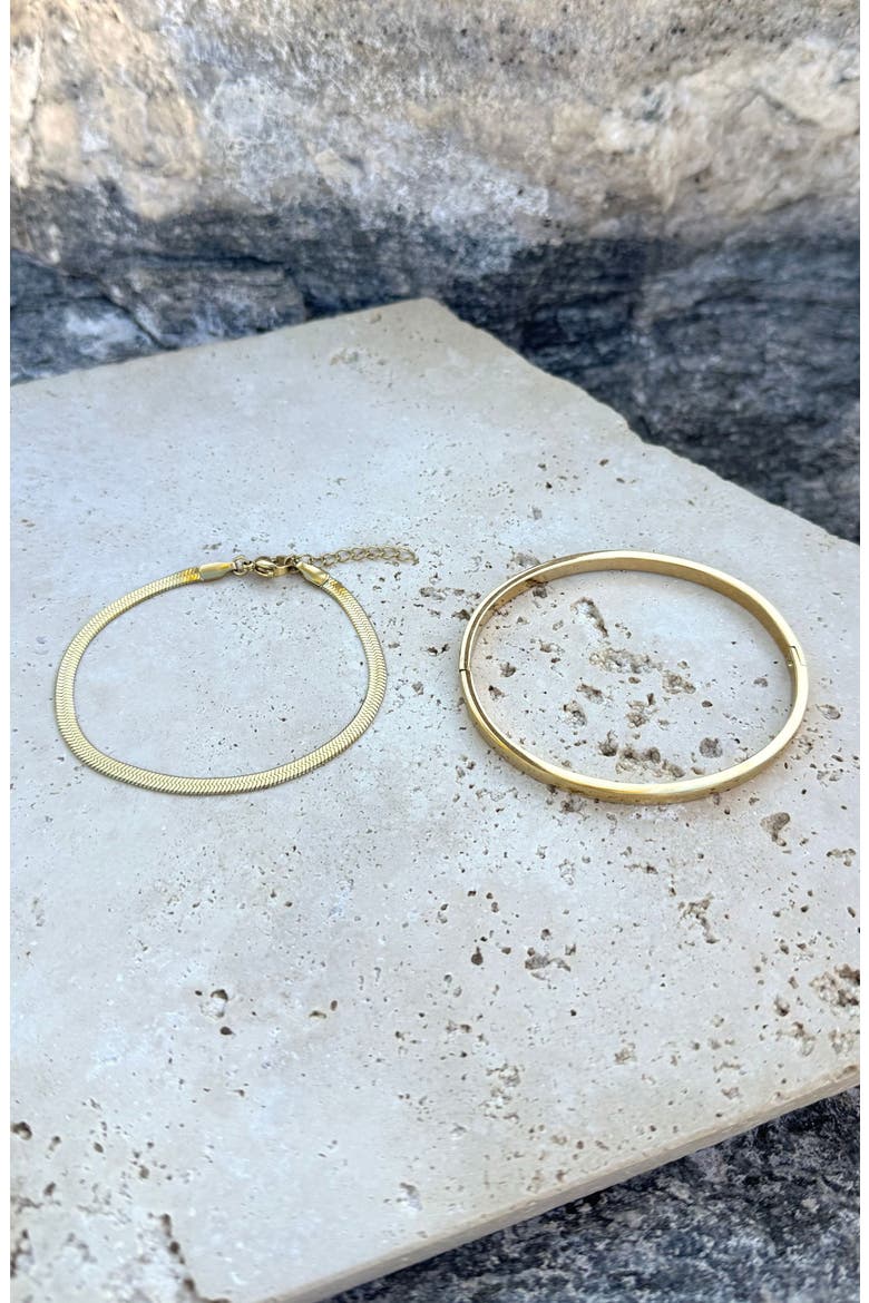Set of 2 Chain & Cuff Bracelets, Alternate, color, GOLD