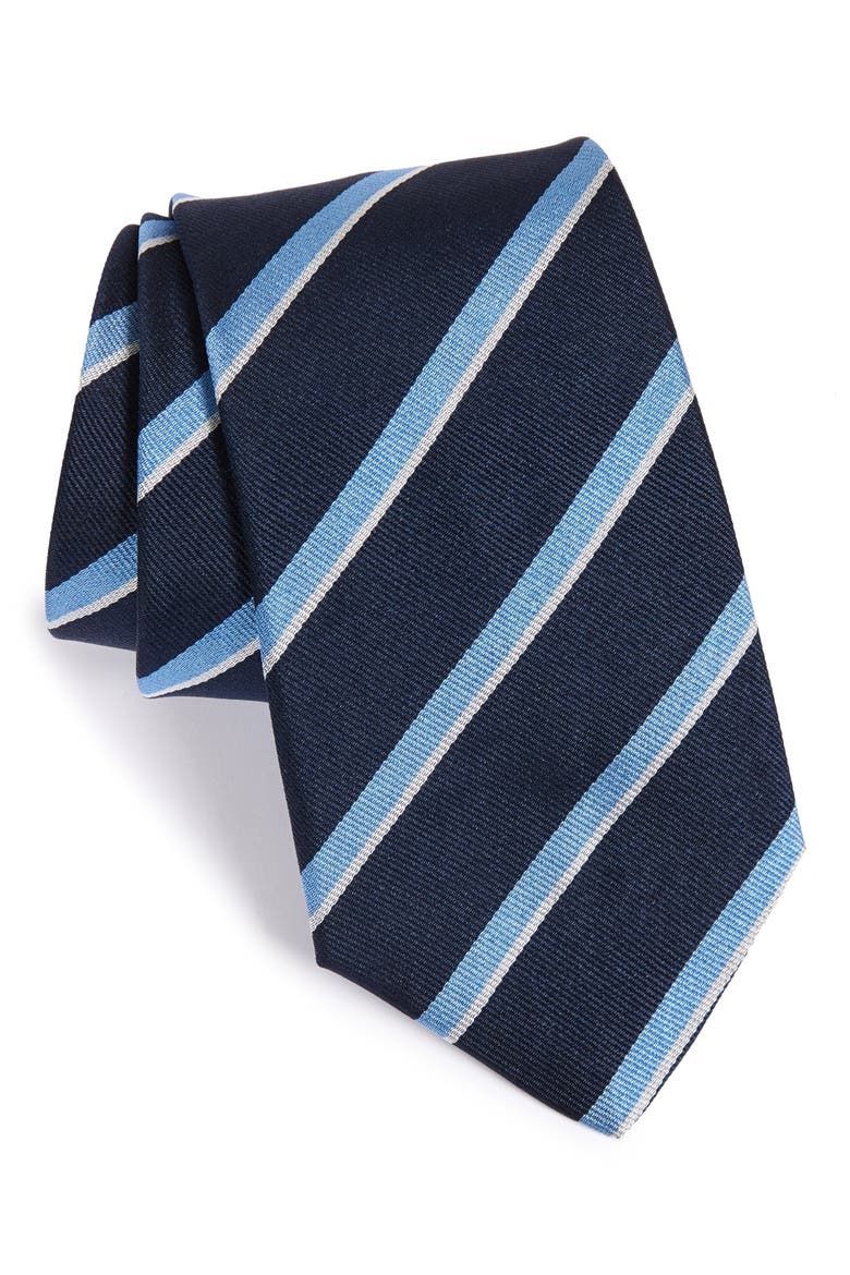 Stripe Silk Tie, Main, color, NAVY
