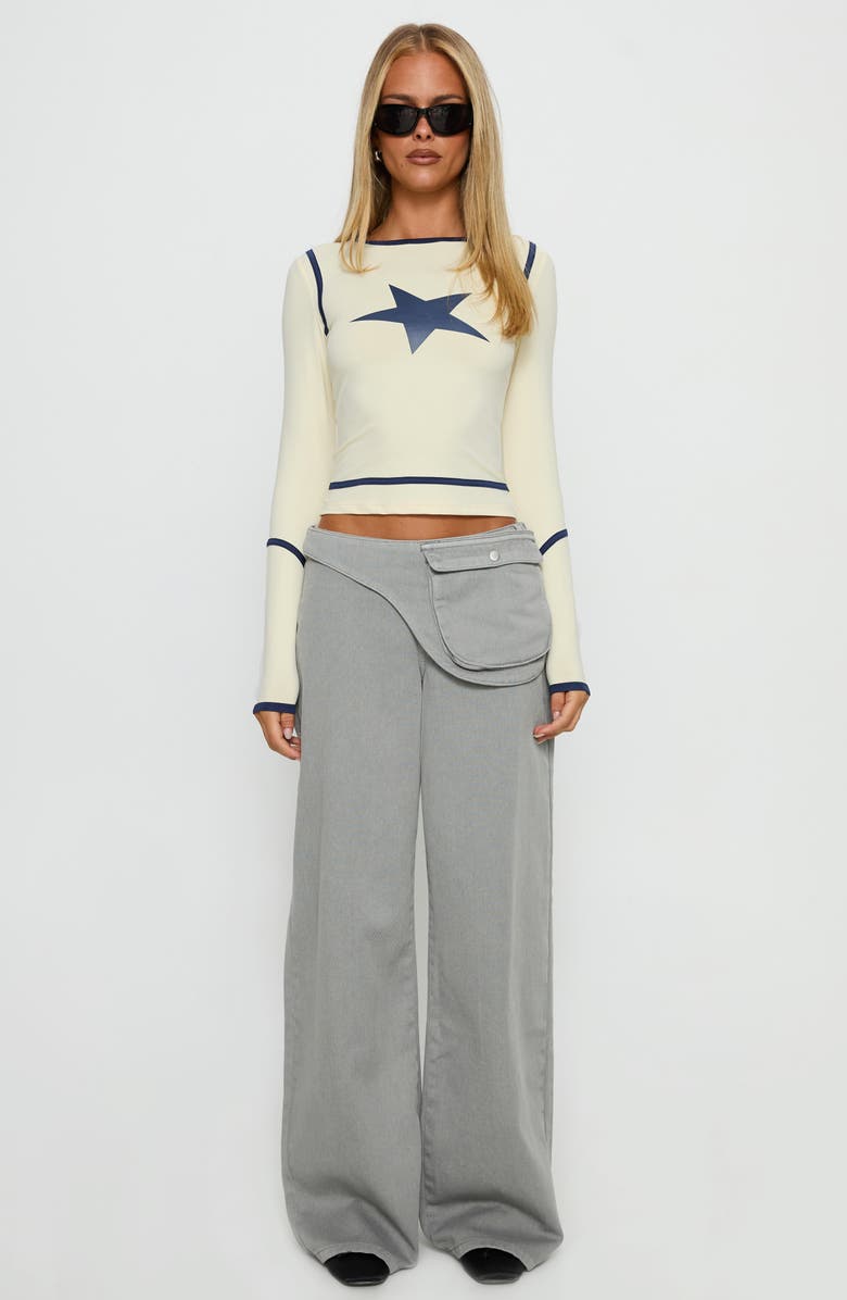 Princess Polly Starshot Long Sleeve Graphic T-Shirt, Alternate, color, Cream