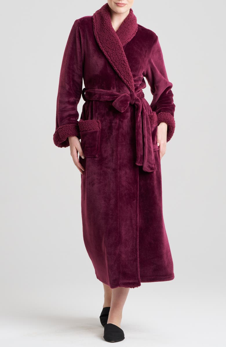 Natori Plush Robe, Main, color, Burgundy