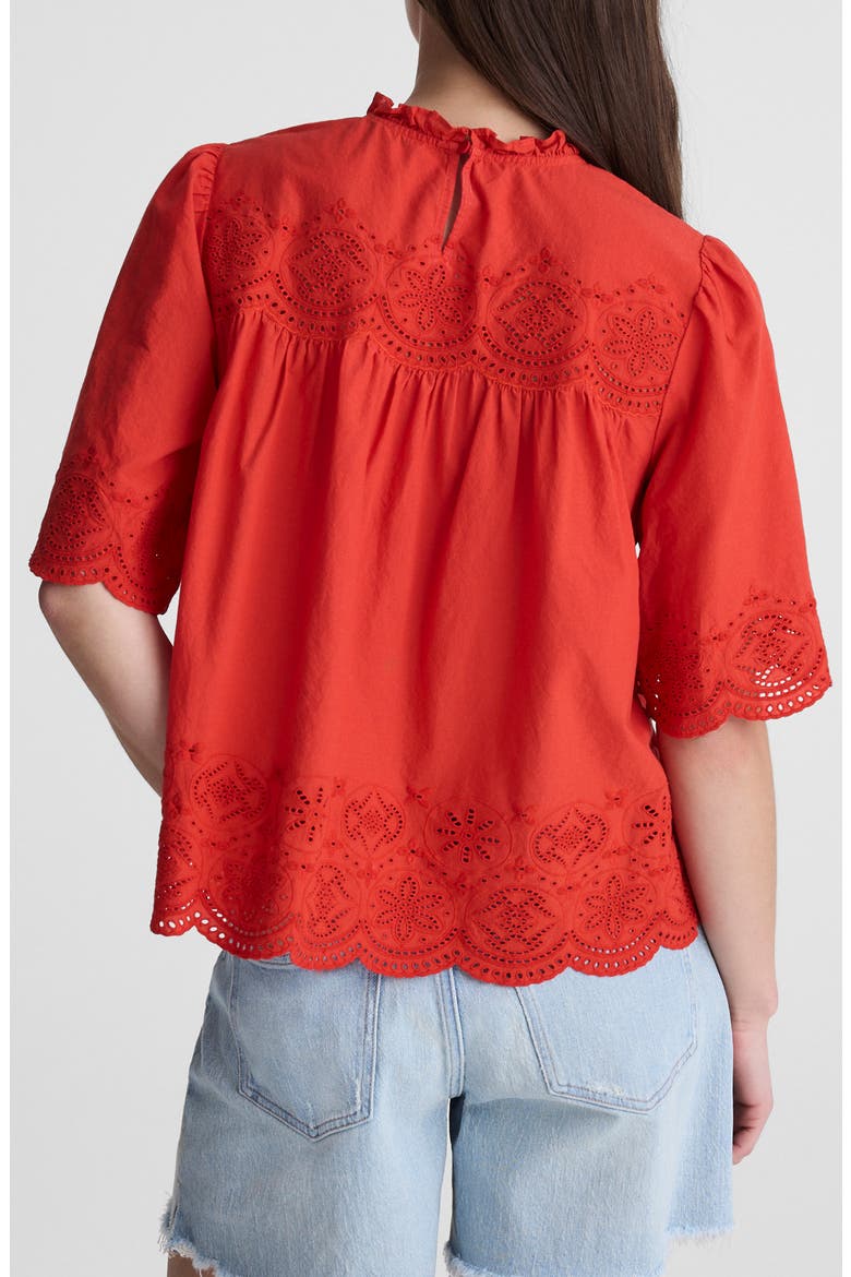 Embroidered Pintuck High Neck Cotton Voile Top, Alternate, color, WILD POPPY