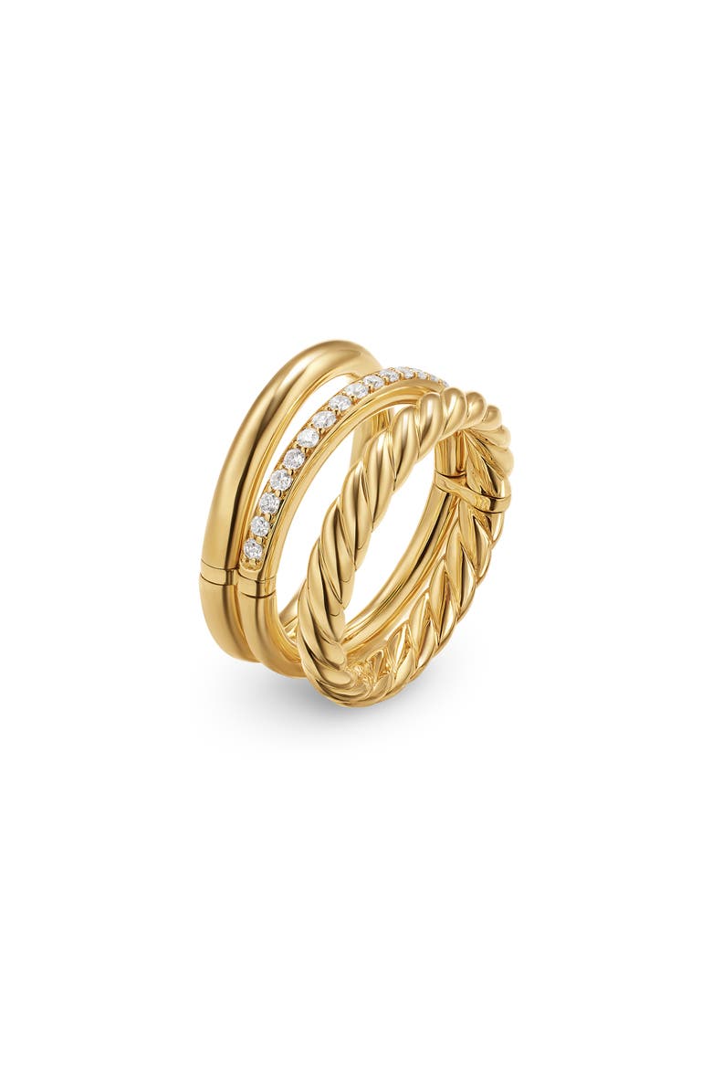 DY Mercer® Three Row Ring in 18K Yellow Gold with Diamonds, 8.9mm, Alternate, color, DIAMOND/ GOLD