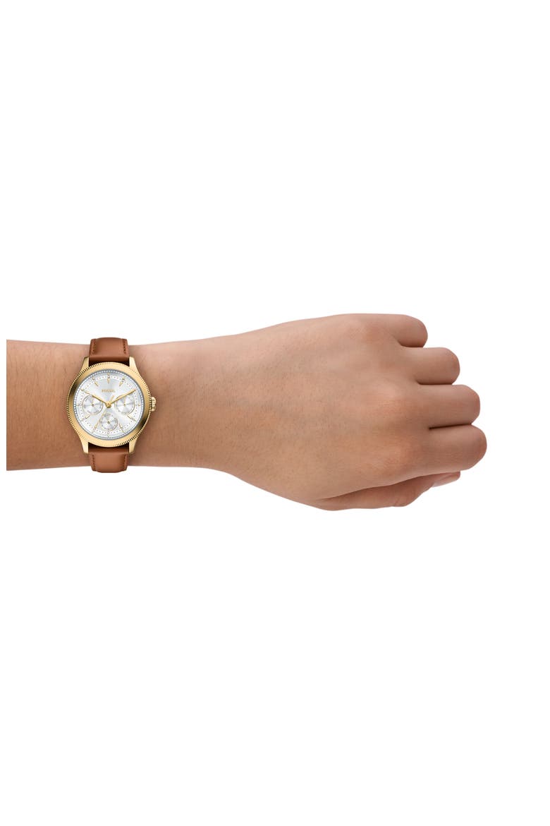 Brynn Multifunction Leather Strap Watch, 38mm, Alternate, color, GOLD