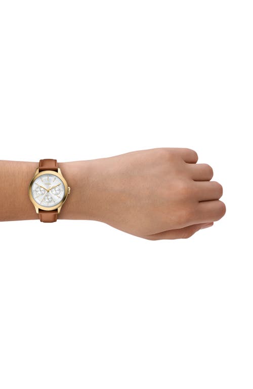 Fossil Brynn Multifunction Leather Strap Watch, 38mm In Gold