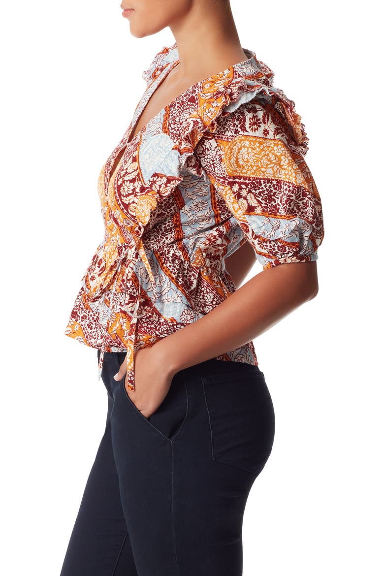 Rina Print Puff Sleeve Peplum Top, Alternate, color, FIRED BRICK- HERITAGE STRIPE