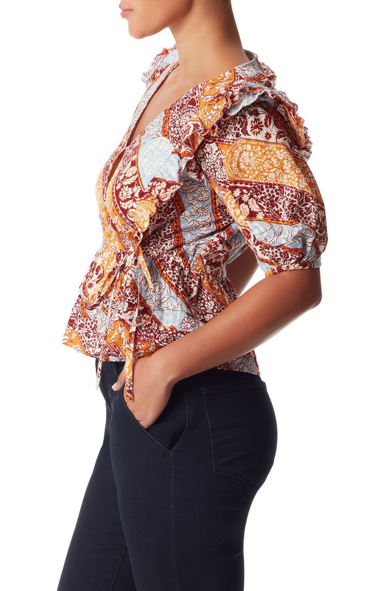 Sam Edelman Rina Print Puff Sleeve Peplum Top, Alternate, color, 