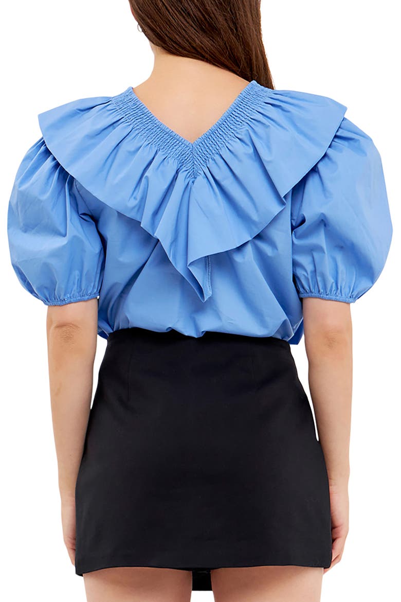 Smocked Ruffle Puff Sleeve Cotton Blouse, Alternate, color, OXFORD BLUE