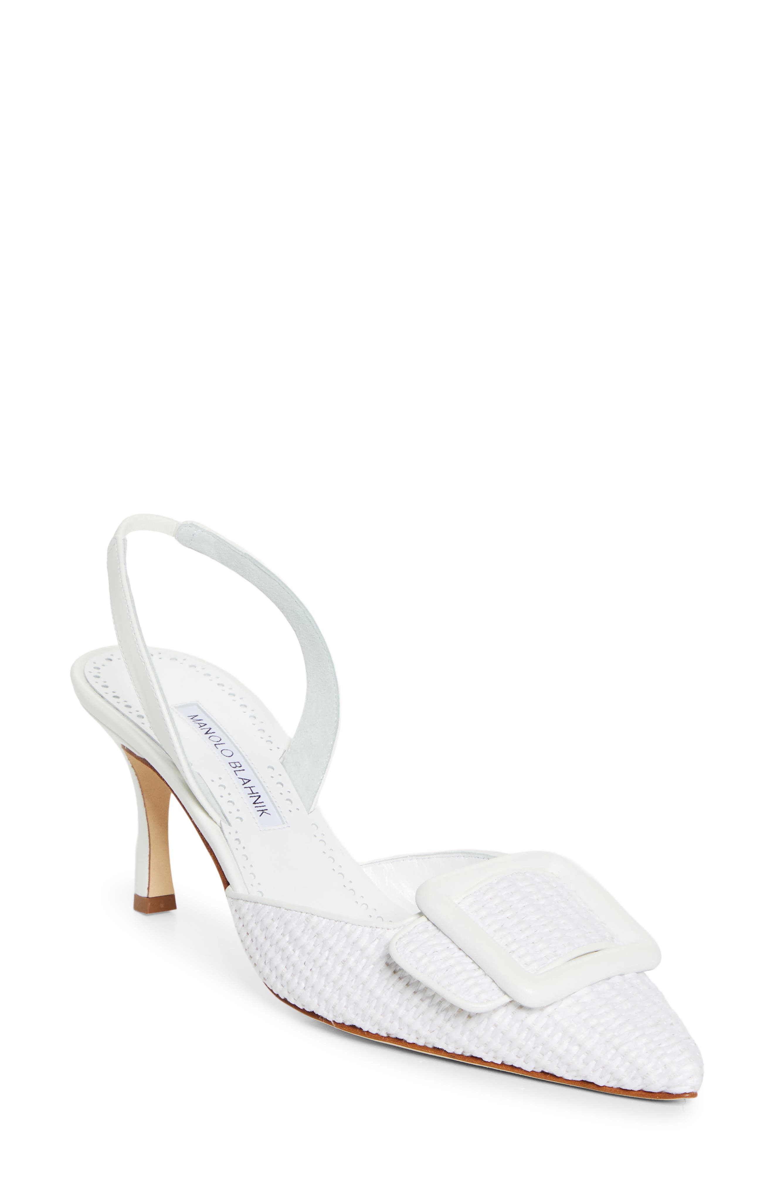 Manolo Blahnik Maysli Buckle Slingback Pump, Main, color, White