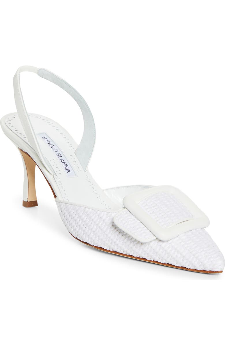 Manolo Blahnik Maysli Buckle Slingback Pump, Main, color, White