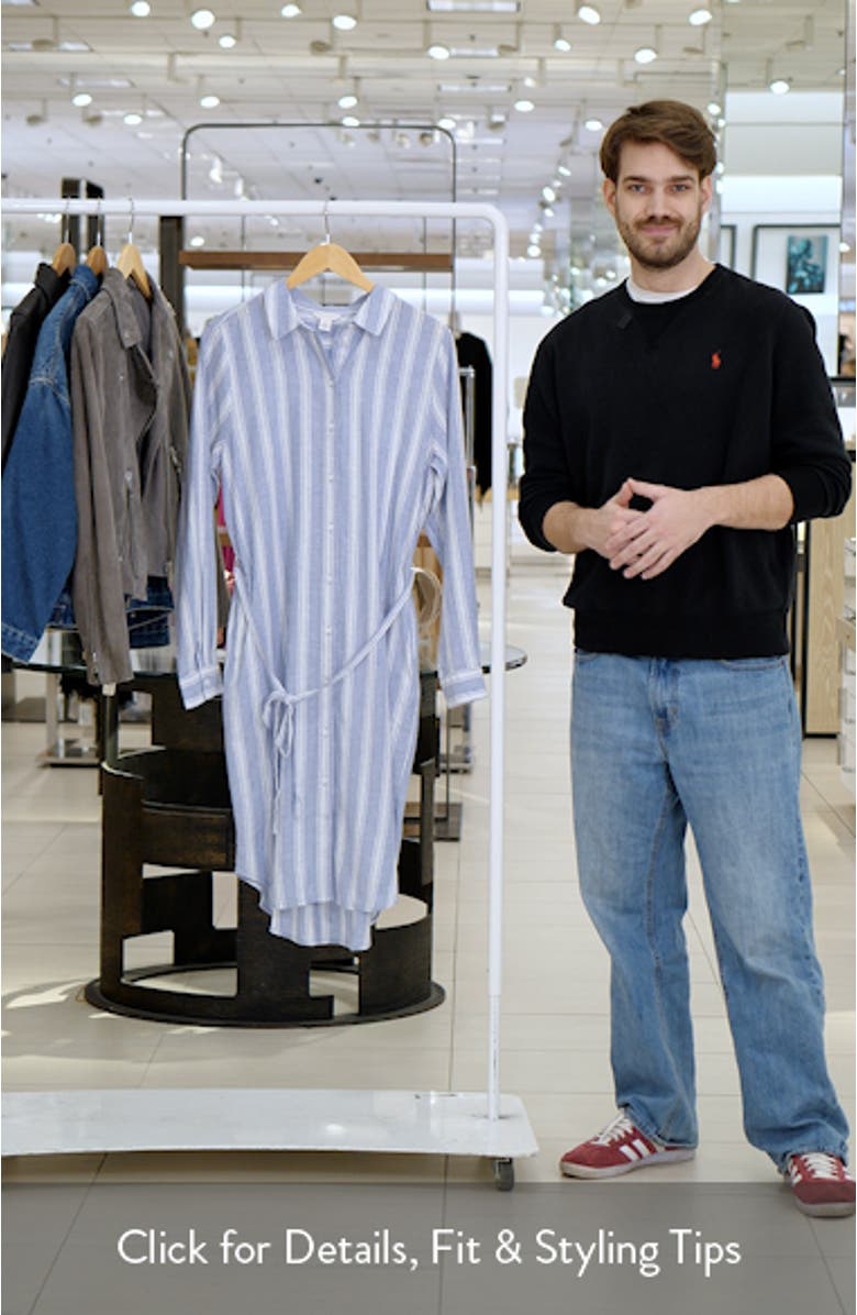 Stripe Long Sleeve Linen Blend Shirtdress, sales video thumbnail