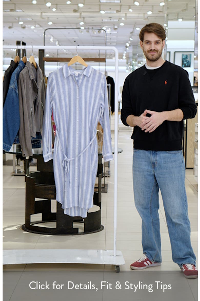 Stripe Long Sleeve Linen Blend Shirtdress video