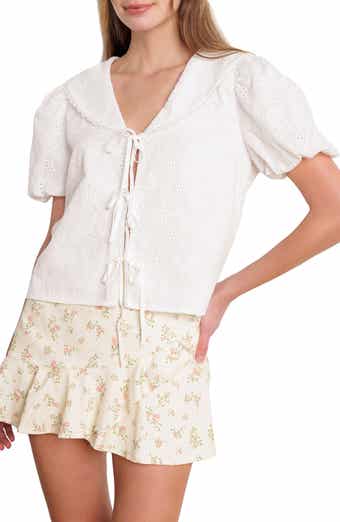 FLYING TOMATO Tie Front Eyelet Top