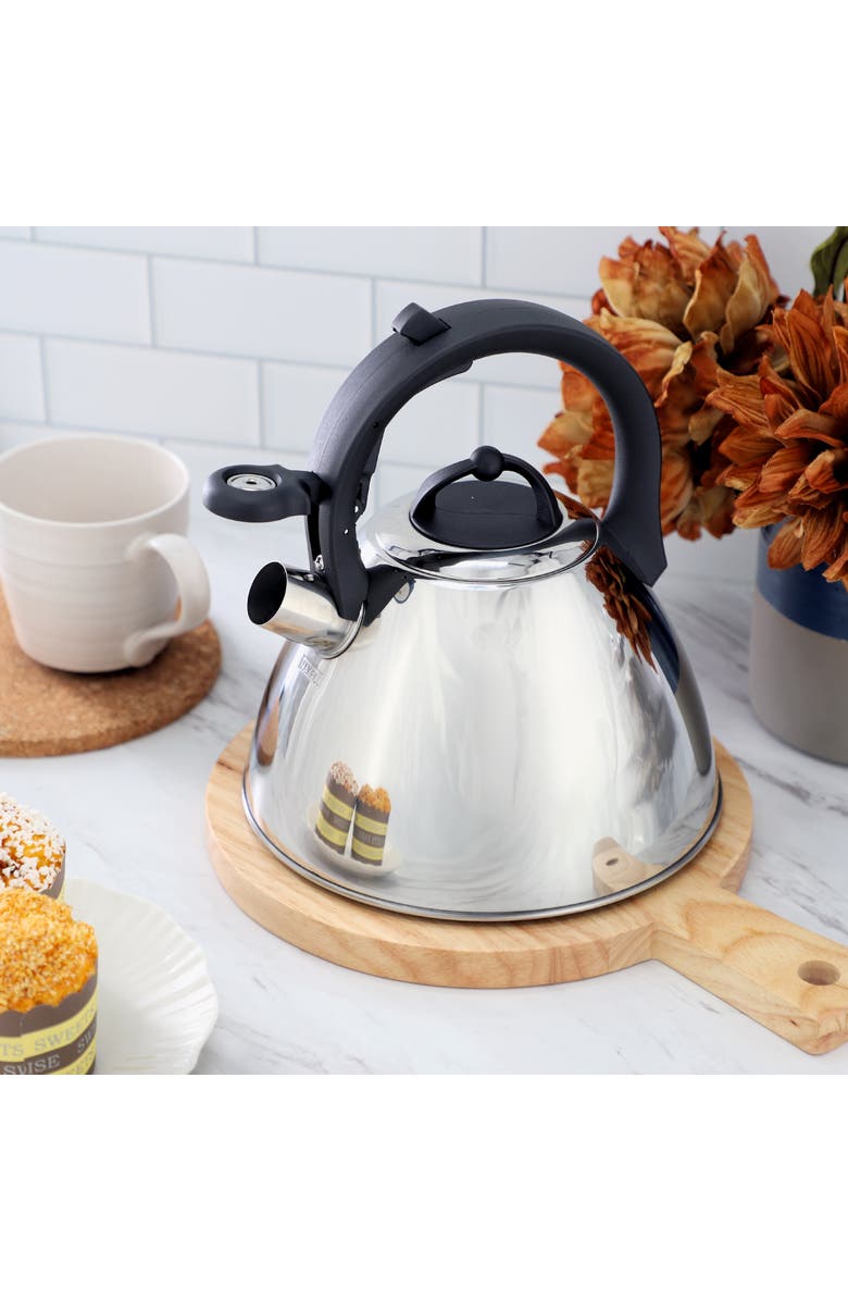 Mr. Coffee Starsbury 2.1 Quart Stainless Steel Whistling Tea Kettle with Stay-Cool Handles, Alternate, color, Metallic Silver