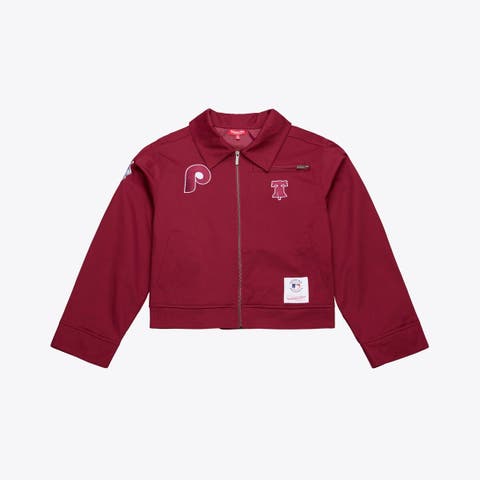 Women's Mitchell & Ness Burgundy Philadelphia Phillies Script Mechanic Cropped Full-Zip Jacket