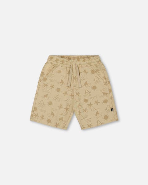 Baby Boy's Printed French Terry Short Beige With Palm Trees