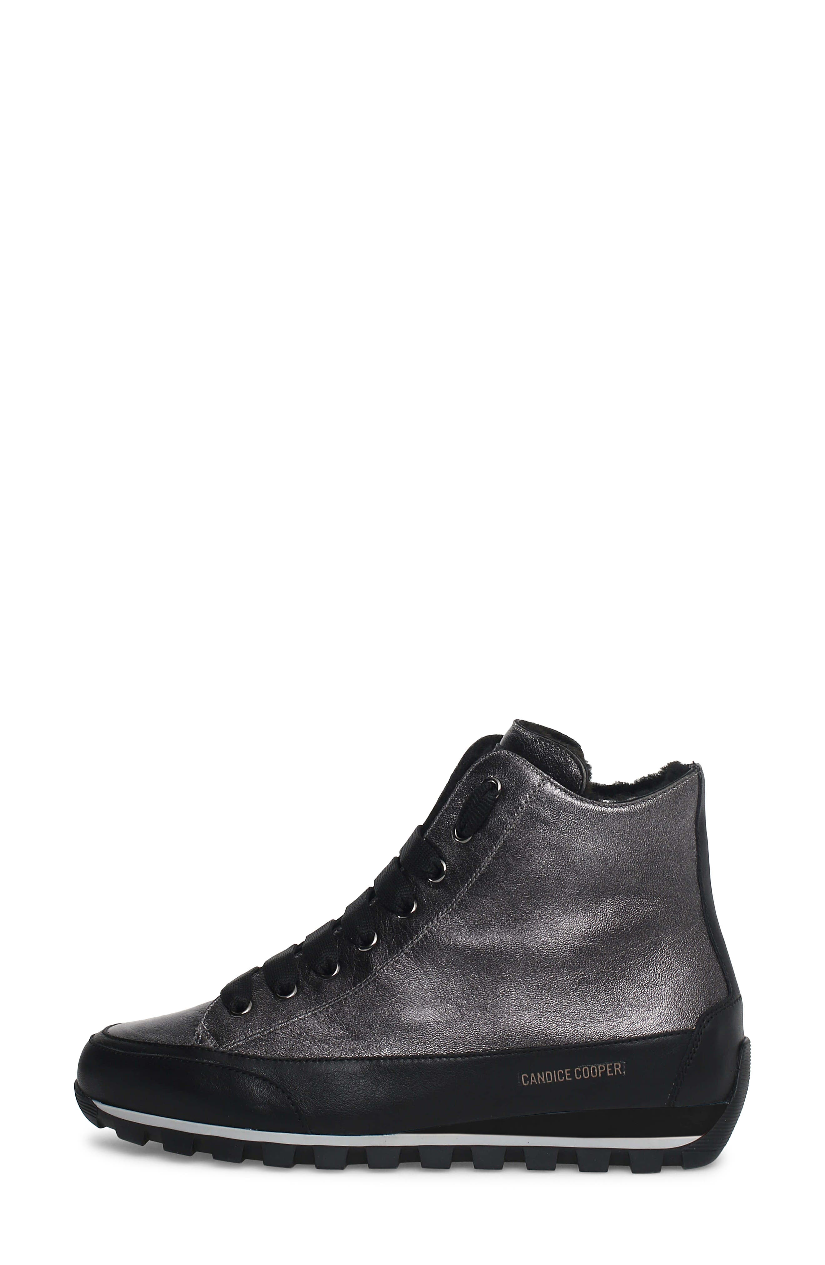 Candice Cooper Janis Genuine Shearling Sneaker, Main, color, Metallic Black
