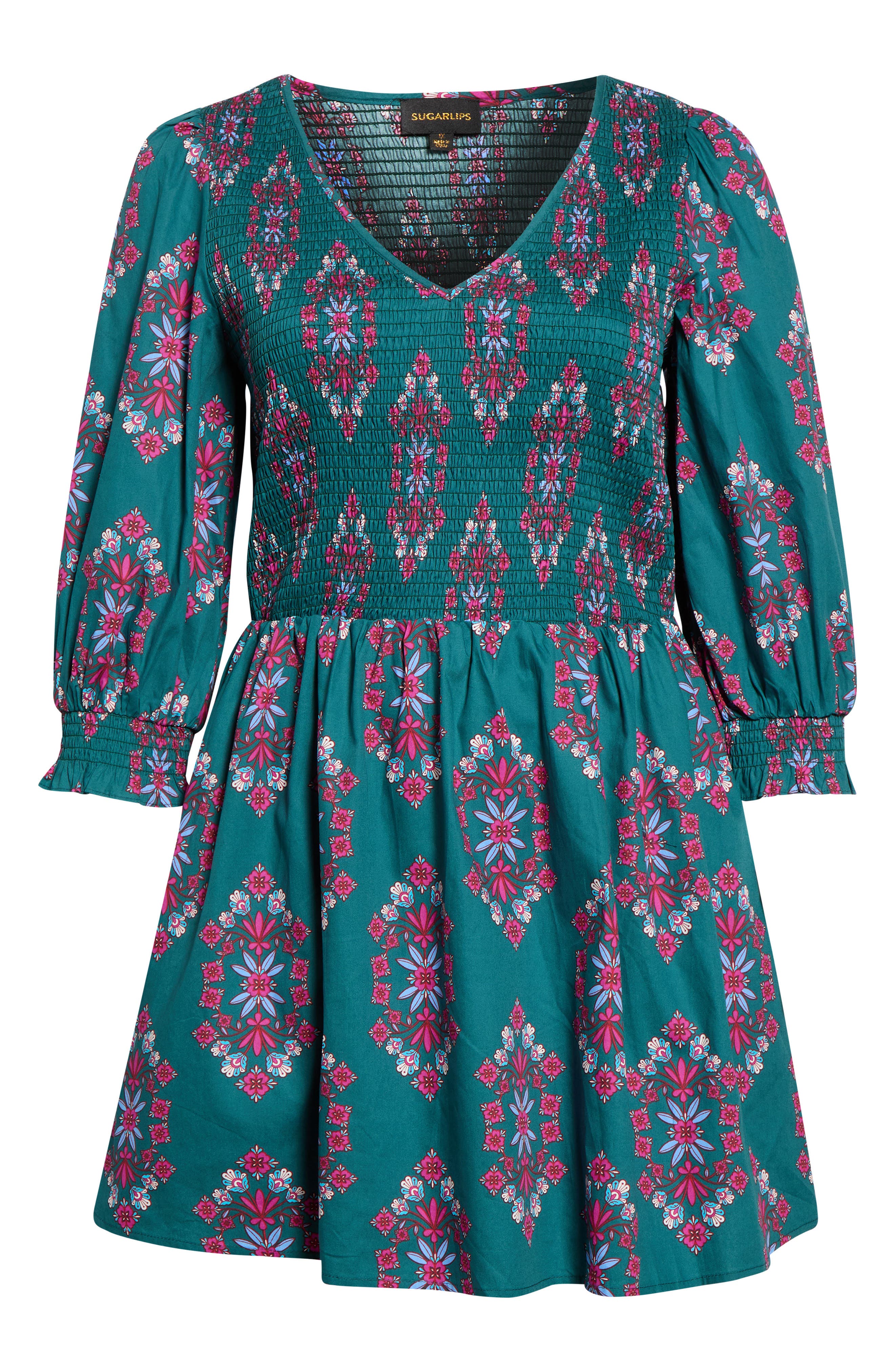 Sugarlips Isme Floral Smocked Cotton Fit & Flare Midi Dress In Multi