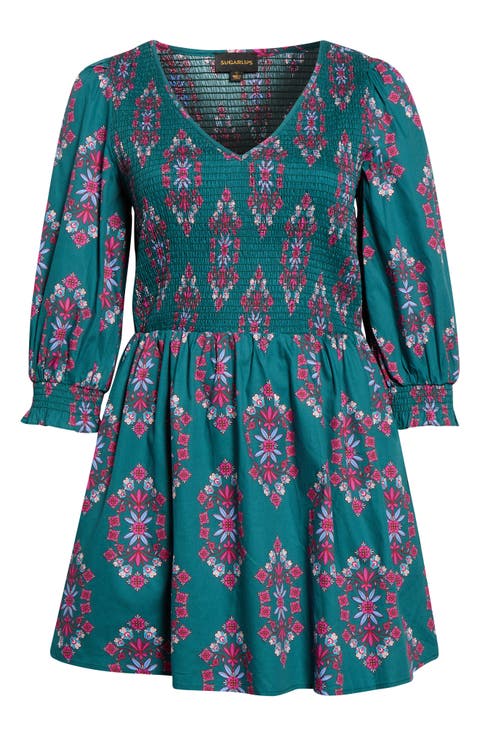 Isme Floral Smocked Cotton Fit & Flare Midi Dress