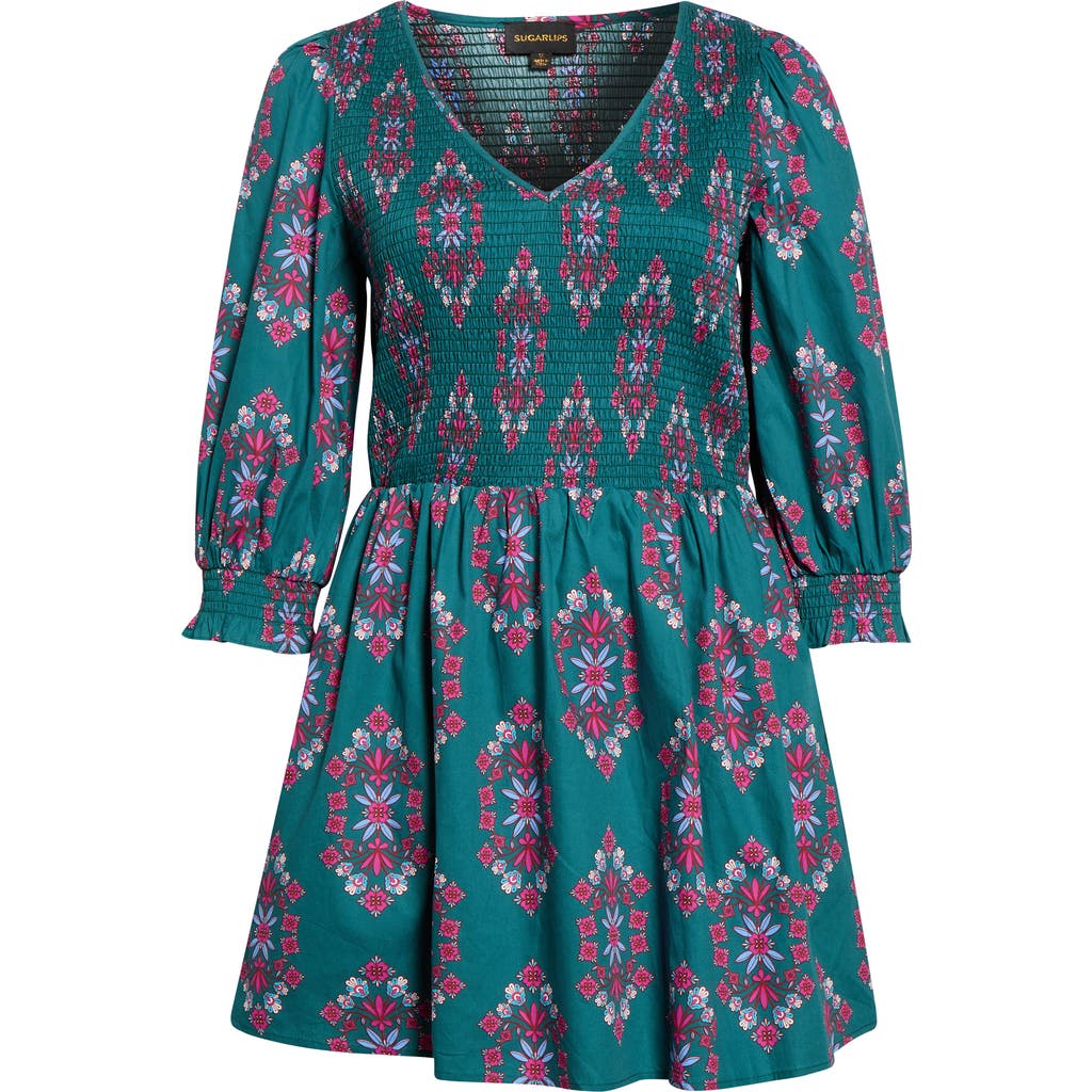 Sugarlips Isme Floral Smocked Cotton Fit & Flare Midi Dress In Multi