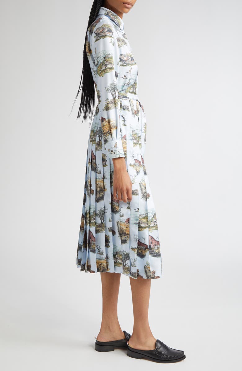 Thom Browne Long Sleeve Pleated Silk Toile Midi Shirtdress, Alternate, color, Seasonal Multi