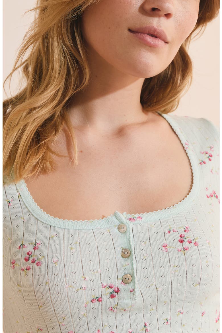 Katell Pointelle Cotton Pajama Top, Alternate, color, BLUE GREEN