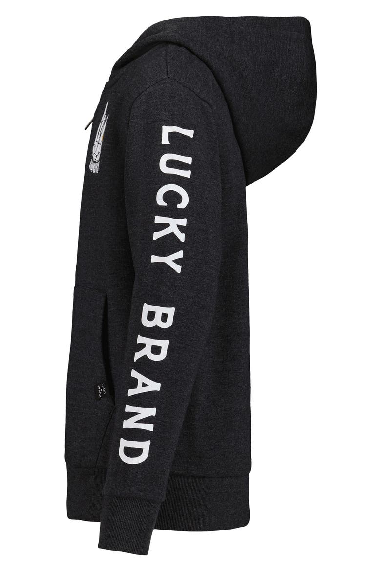 Kids' Skelly Hand Graphic Full Zip Hoodie, Alternate, color, BLACK HTHR
