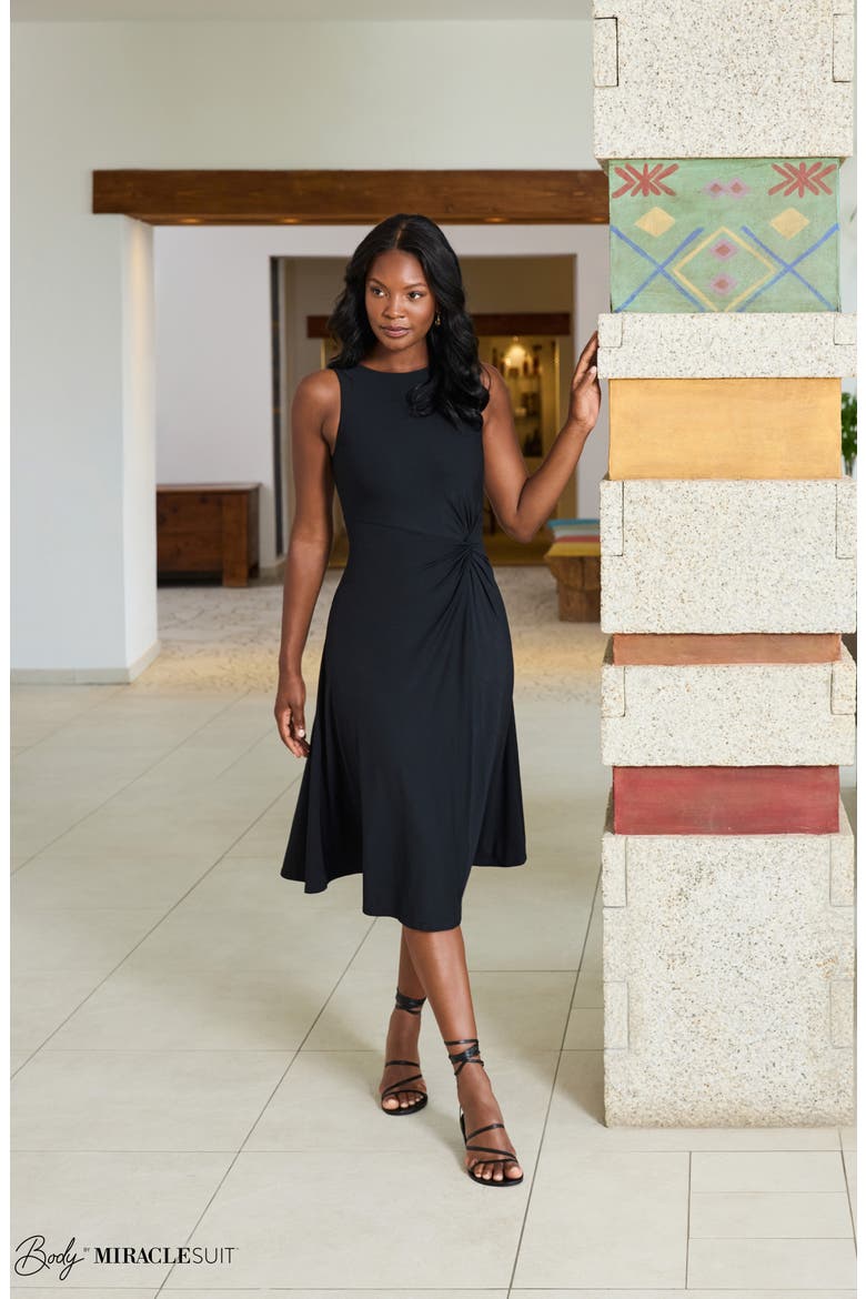 Remi Side Gathered Stretch Jersey Dress, Alternate, color, BLACK