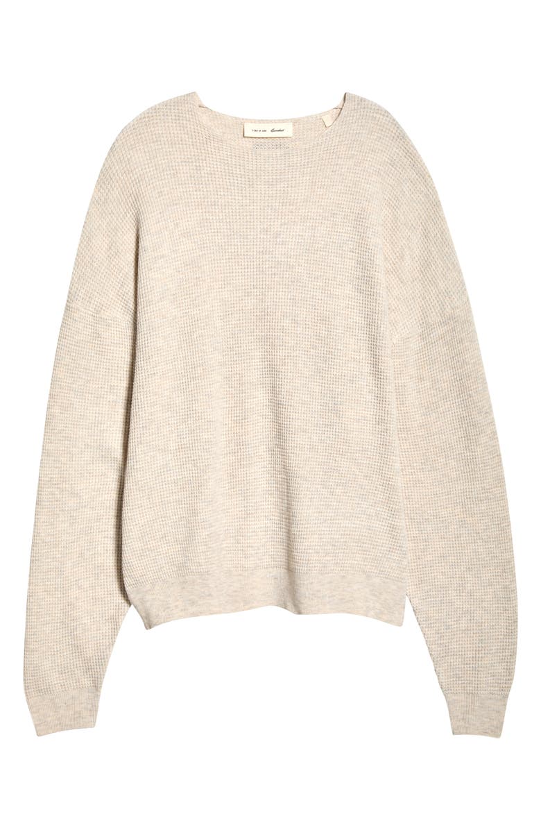 Fear of God Essentials '90s Waffle Knit Sweater, Main, color, Oatmeal Heather/ Black