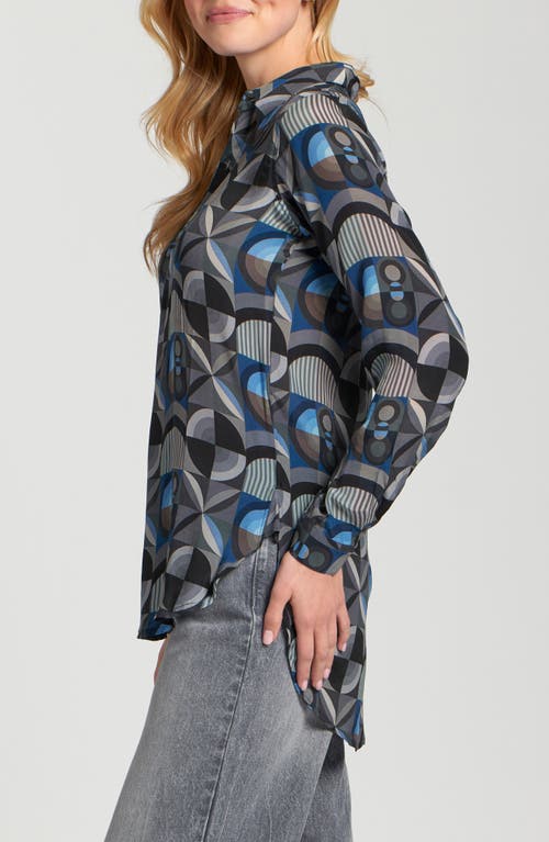 Apny Ikat Print Tunic Top In Blue