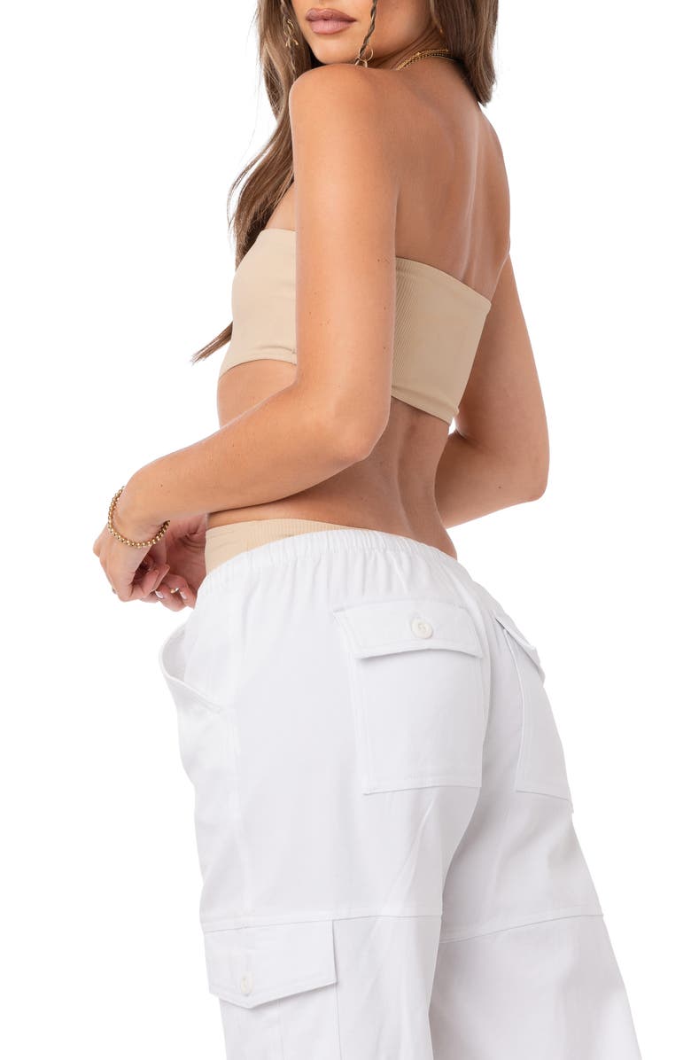 EDIKTED Vivie Rib Strapless Cutout Bodysuit, Alternate, color, Beige