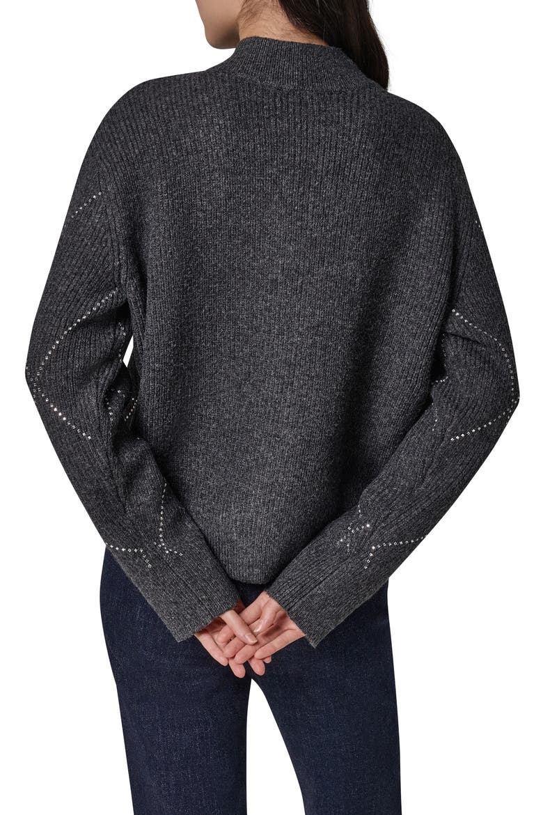 Crystal Embellished Zip Front Bomber Cardigan, Alternate, color, CHARCOAL H