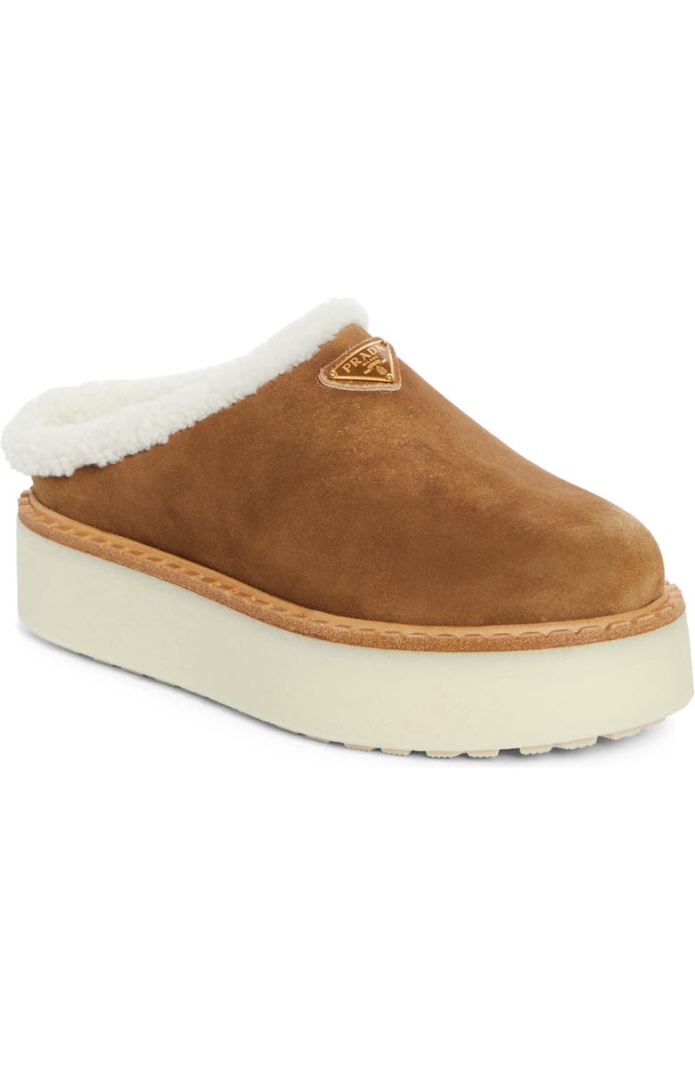 Prada Evolve Genuine Shearling Clog, Main, color, Cannella