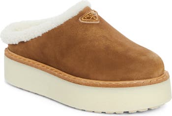 【関税込】PRADA Evolve shearling-lined suede platform mules Prada Evolve Genuine Shearling Clog (Women) | Nordstrom